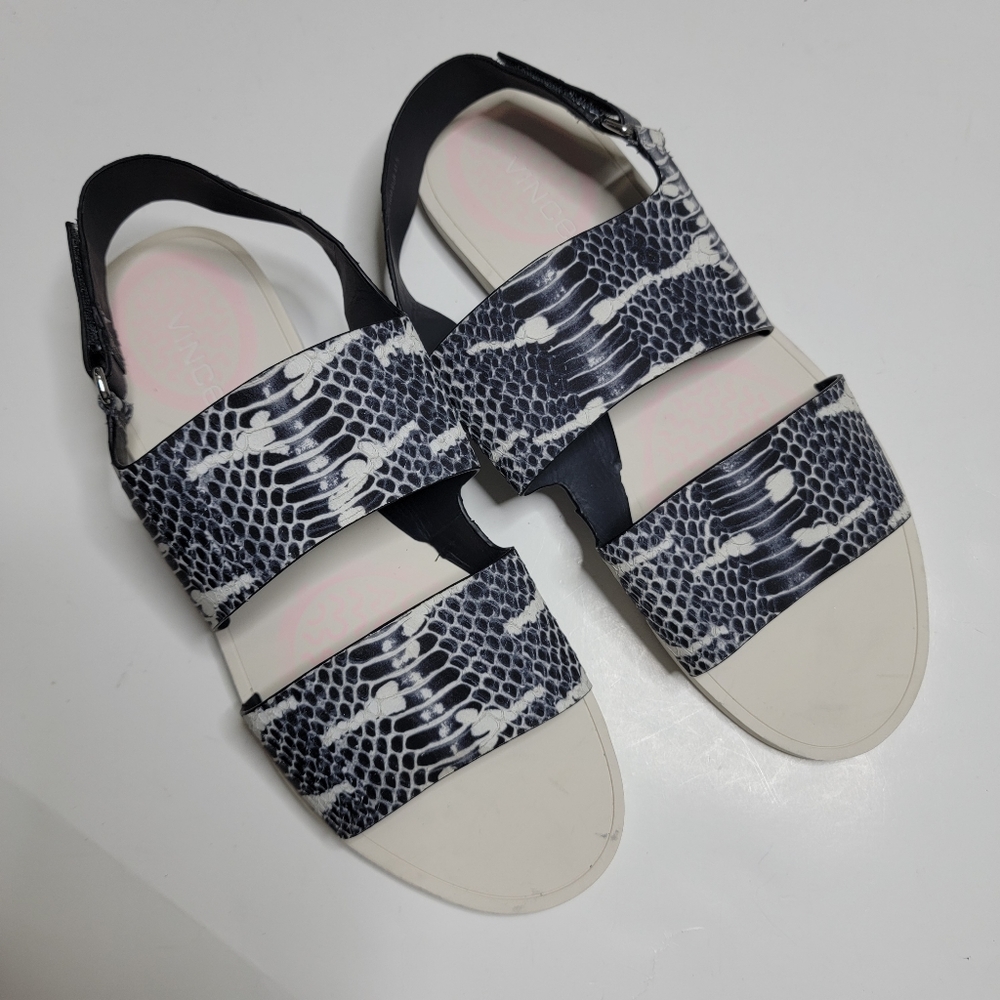 Vince Shoes Sandals Sorce Snake Embossed Leather Slingback Gray White Flats 10